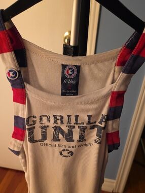 G-Unit Striped Ribbed Tank — White with Red & Navy Accents